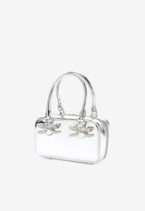 Self-Portrait Mini Crystal Bow Metallic Leather Handbag Silver RS25301SL_SILVER