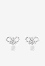 Self-Portrait Micro Bow Crystal Embellished Pearl Earrings Silver RS25617ESL_SILVER