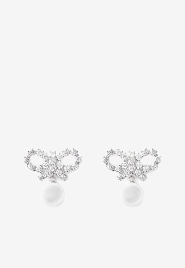 Self-Portrait Micro Bow Crystal Embellished Pearl Earrings Silver RS25617ESL_SILVER