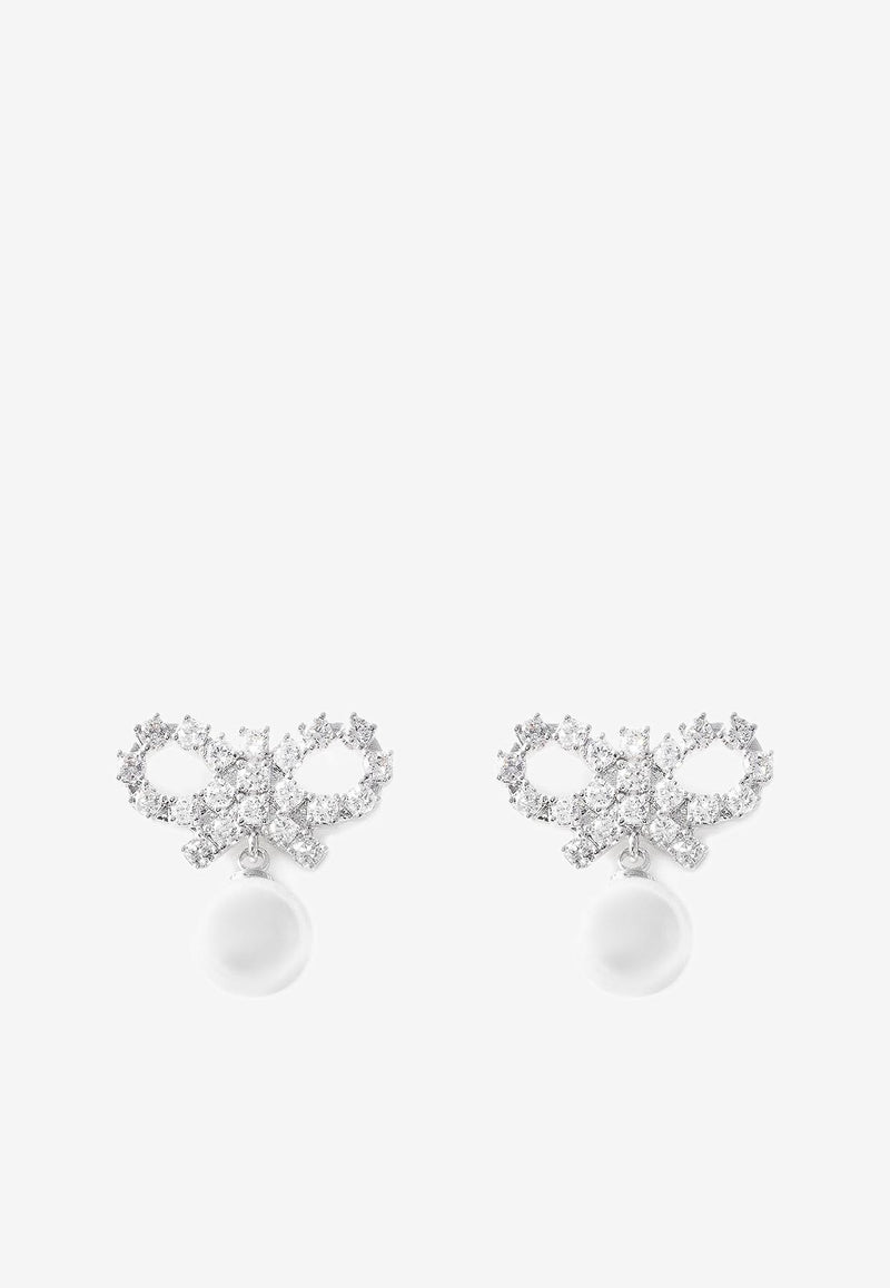 Self-Portrait Micro Bow Crystal Embellished Pearl Earrings Silver RS25617ESL_SILVER