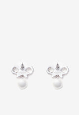 Self-Portrait Micro Bow Crystal Embellished Pearl Earrings Silver RS25617ESL_SILVER