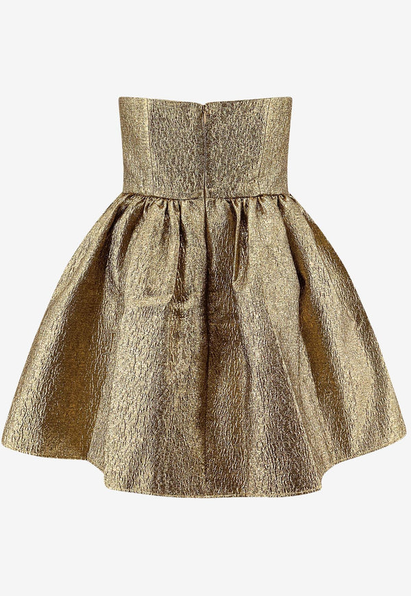 Self-Portrait Metallic Jacquard Strapless Mini Dress Gold RS25900SGD_GOLD