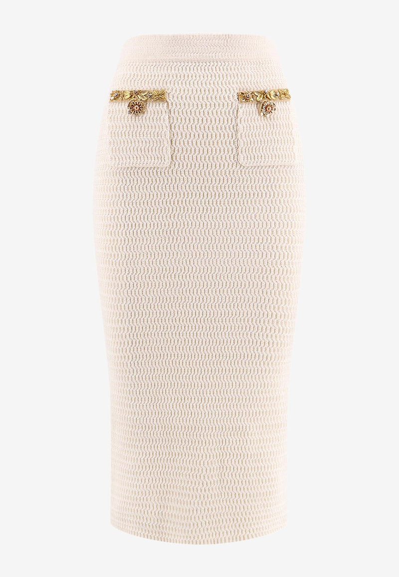 Self-Portrait Lurex Knit Midi Skirt Cream RS25910MSKC_CREAM