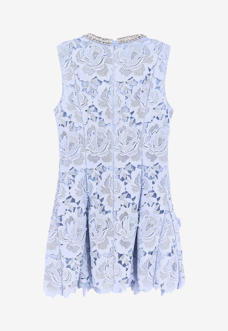 Self-Portrait Floral Lace Mini Dress Light Blue RS25911SBL_BLUE