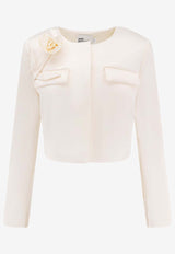 Self-Portrait 3D Flower Applique Satin Blazer Cream RS25970JC_CREAM