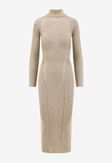 Self-Portrait Ribbed Lurex Knit Turtleneck Maxi Dress Gold RS25124XGD_GOLD