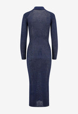 Self-Portrait Ribbed Lurex Knit Turtleneck Maxi Dress Navy RS25124XBL_BLUE