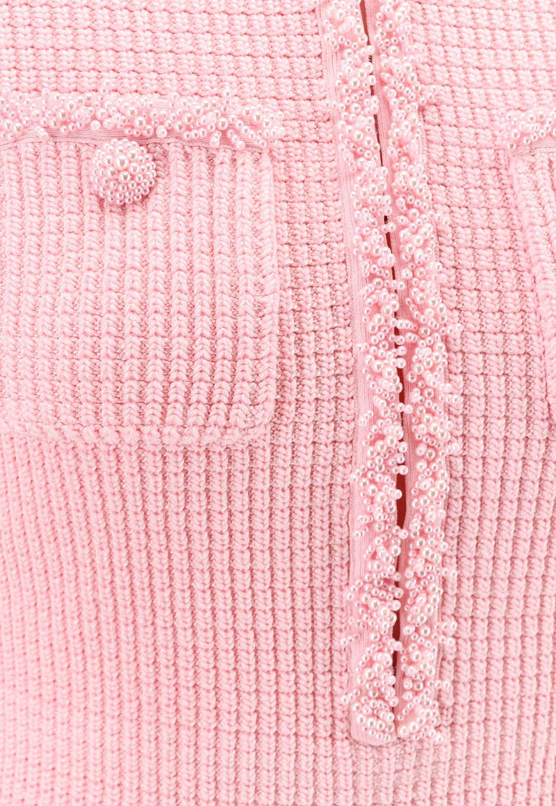 Self-Portrait Textured Knit Beaded Mini Dress Pink RS25087SAP_PINK