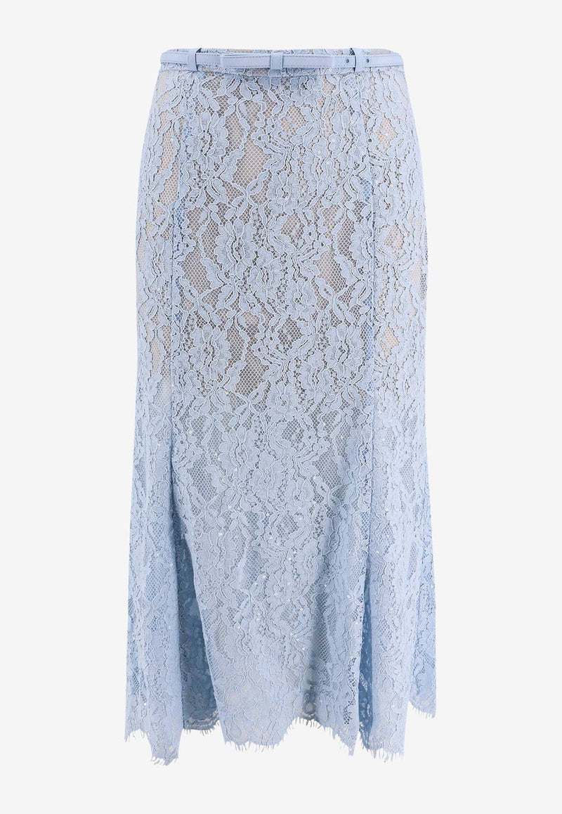 Self-Portrait Lace Flared Midi Skirt Light Blue RS25053MSK_BLUE