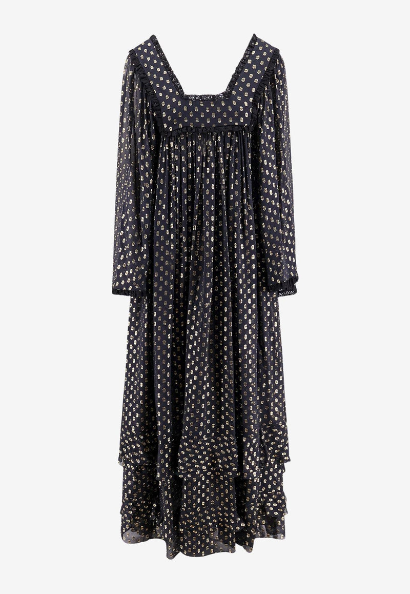 Chloé Lurex Dots Ruffled Silk Maxi Dress Black 25SRO50414_001