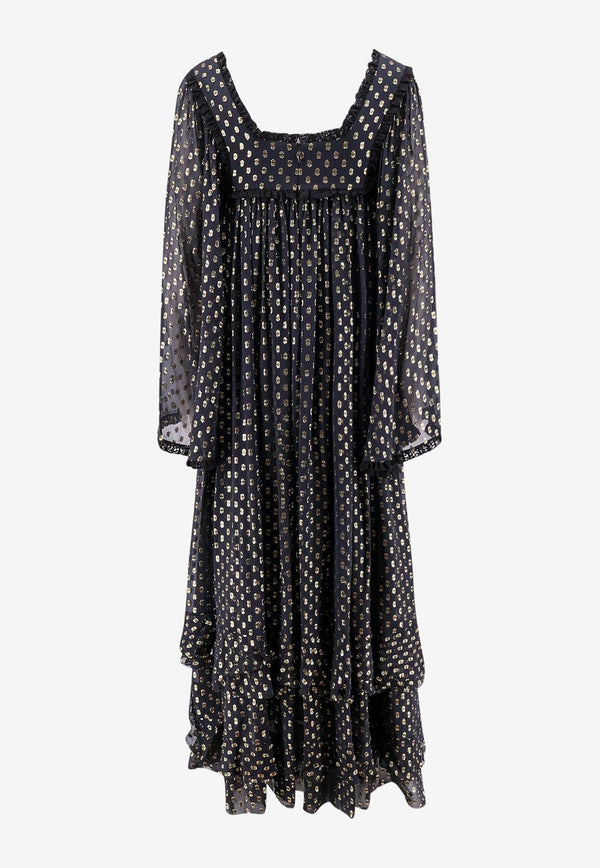 Chloé Lurex Dots Ruffled Silk Maxi Dress Black 25SRO50414_001