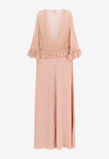 Chloé V-neck Crepe Satin Maxi Dress Pink 25SRO26355_6H9