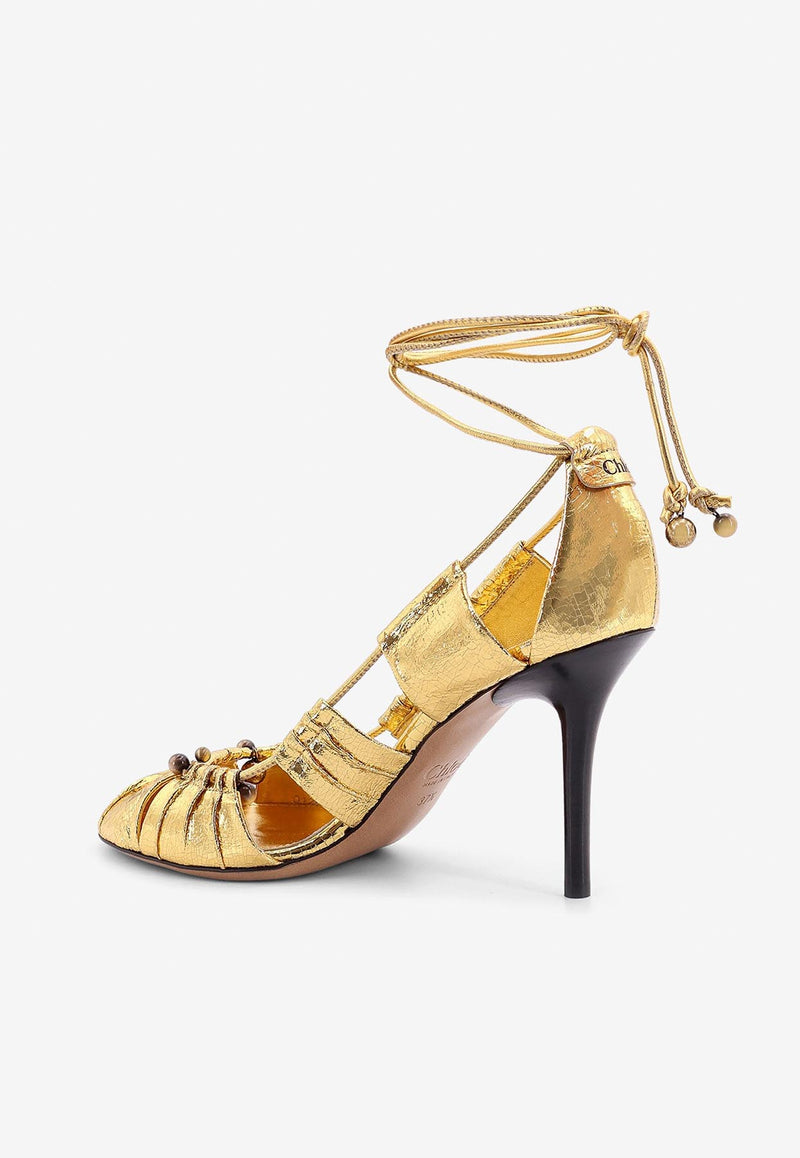 Chloé Luna 90 Metallic Leather Cut-Out Pumps Gold C25S08KQO_9DA