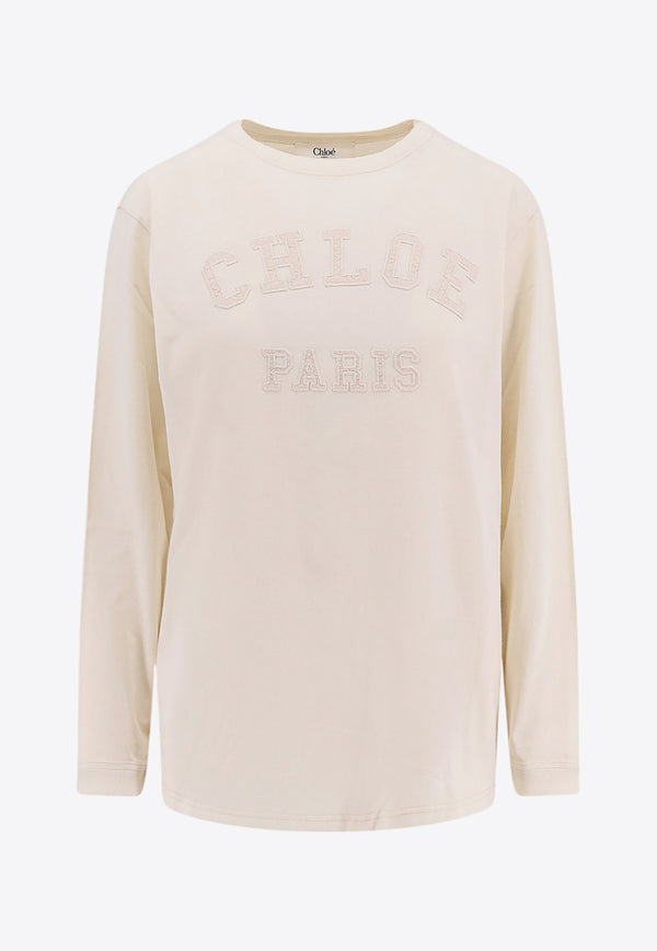 Chloé Logo Patch Long-Sleeved T-shirt Beige 25SJH07183_103