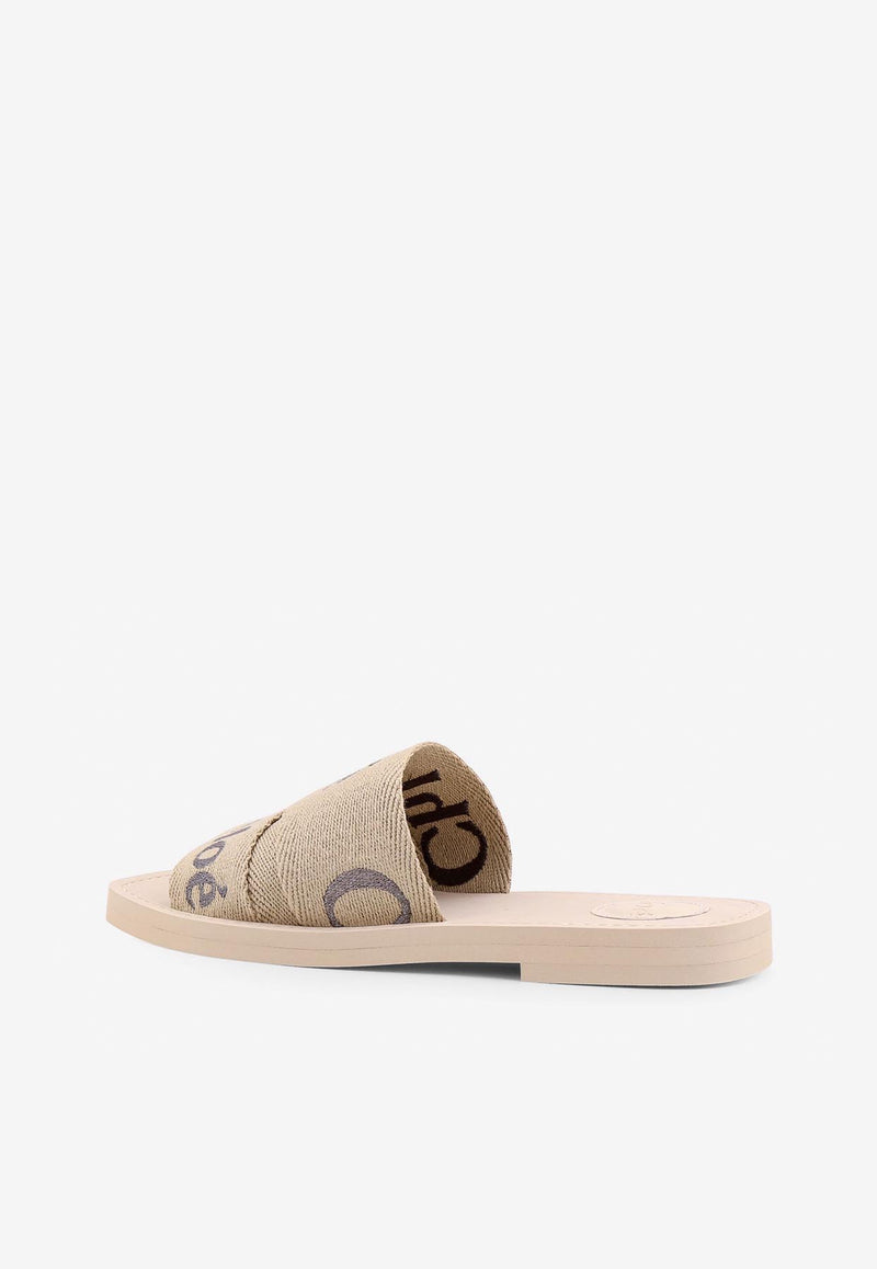 Chloé Woody Logo Flat Sandals  Beige C25S188QT_2YC