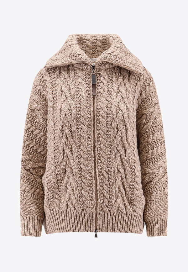 Brunello Cucinelli Cable Knit Zipped Cardigan Beige MGY354006_C4052