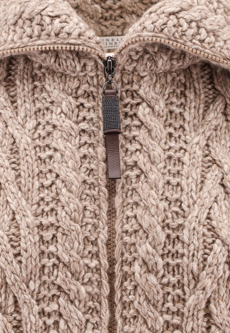 Brunello Cucinelli Cable Knit Zipped Cardigan Beige MGY354006_C4052