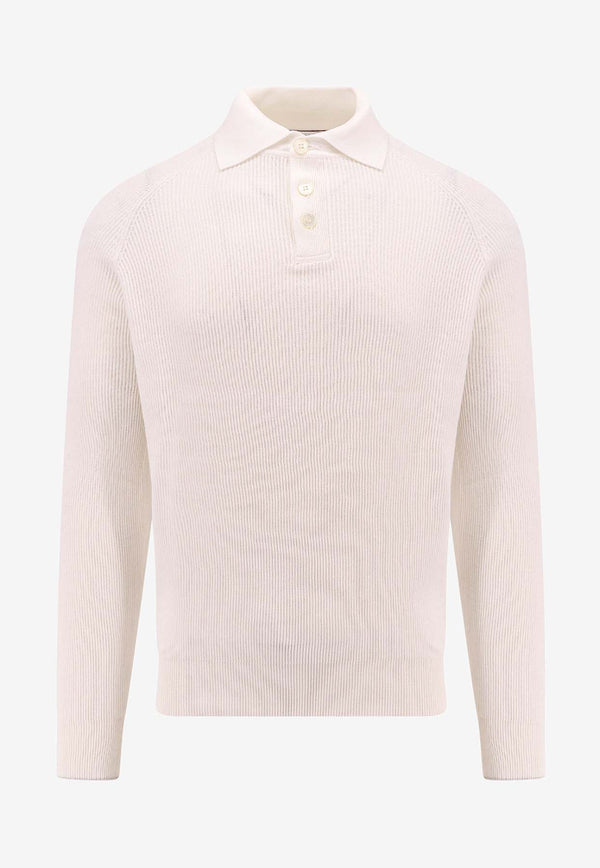 Brunello Cucinelli Ribbed Polo Sweater White M29400105_CO312