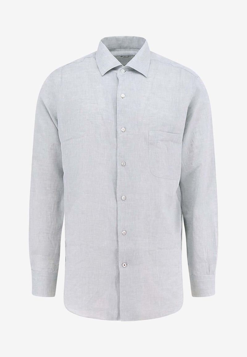 Loro Piana Andre Linen Long-Sleeved Shirt Blue FAF2545_50C8