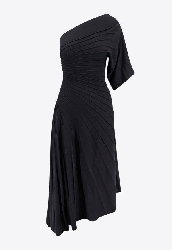 Alaïa Asymmetric Wool Midi Dress Black AA9R2523K010A_995