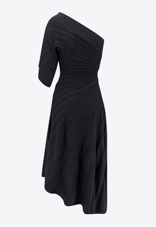 Alaïa Asymmetric Wool Midi Dress Black AA9R2523K010A_995