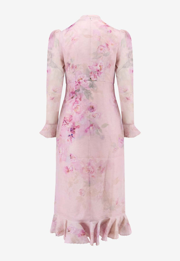 Zimmermann Floral-Print Linen and Silk Midi Dress Pink 2337DR251_PIF