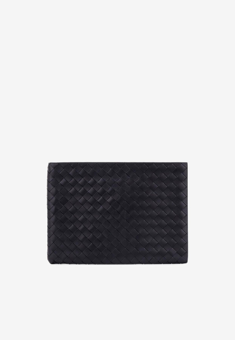 Bottega Veneta Half-Zip Document Holder in Intrecciato Leather Black 607479VCPQ5_1225