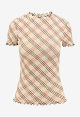 Burberry Check Pattern Crewneck T-shirt Beige 8101025_C1791