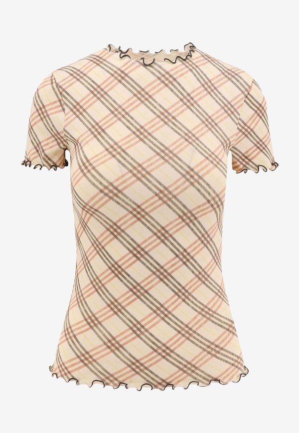 Burberry Check Pattern Crewneck T-shirt Beige 8101025_C1791