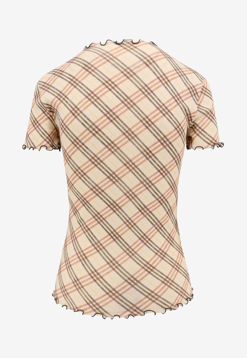 Burberry Check Pattern Crewneck T-shirt Beige 8101025_C1791