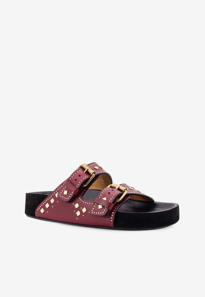 Isabel Marant Lennyo Studded Leather Sandals Burgundy SD0118FAC1B04S_80BY