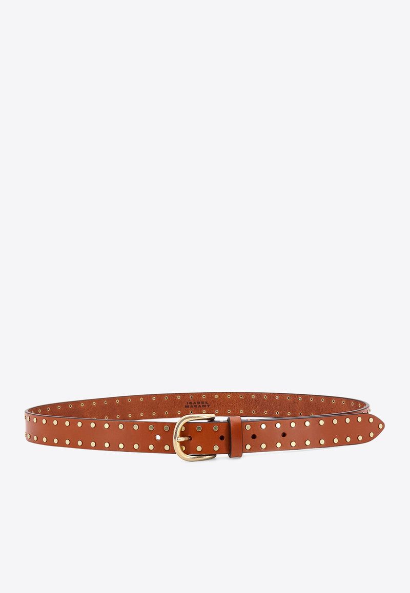 Isabel Marant Zap Studded Leather Belt Brown CE015CFAB1B21A_23NL