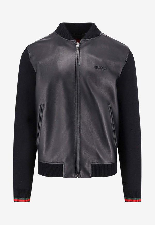 Gucci Leather Zip-Up Bomber Jacket Black 793181XNA29_1060