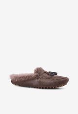 Brunello Cucinelli Suede Shearling Flat Mules Brown MZSFG2803_C8769