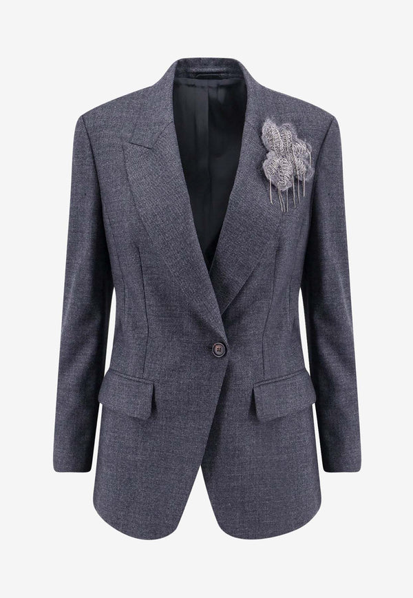 Brunello Cucinelli Flower Crest Wool Blazer Gray MB1167218_C001