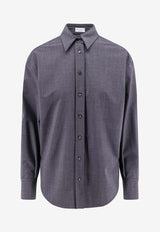 Brunello Cucinelli Embellished Monili Long-Sleeved Wool Shirt Gray M0W07MK916_C4078