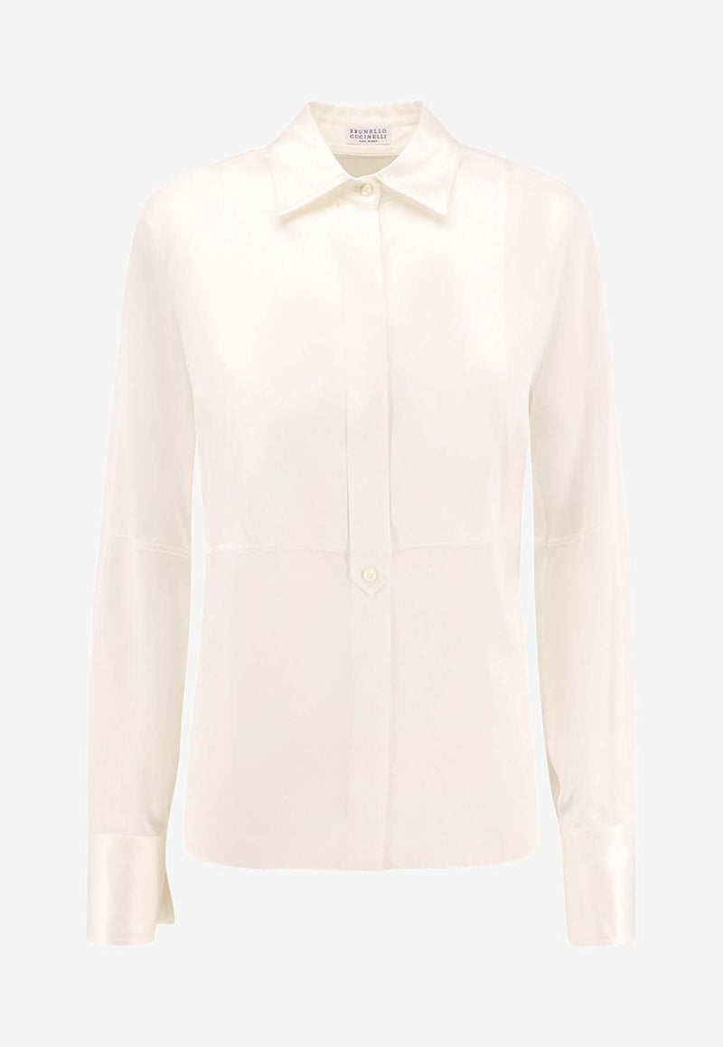 Brunello Cucinelli Long-Sleeved Satin Shirt White M0C59NR516_C600