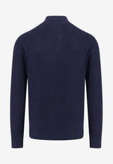 Brunello Cucinelli Ribbed Knit Long-Sleeved Polo Sweater Blue M29400105_CW425