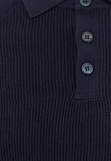 Brunello Cucinelli Ribbed Knit Long-Sleeved Polo Sweater Blue M29400105_CW425