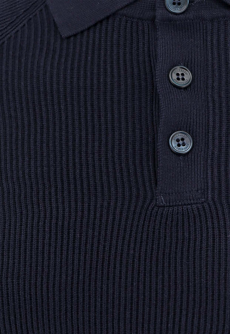 Brunello Cucinelli Ribbed Knit Long-Sleeved Polo Sweater Blue M29400105_CW425