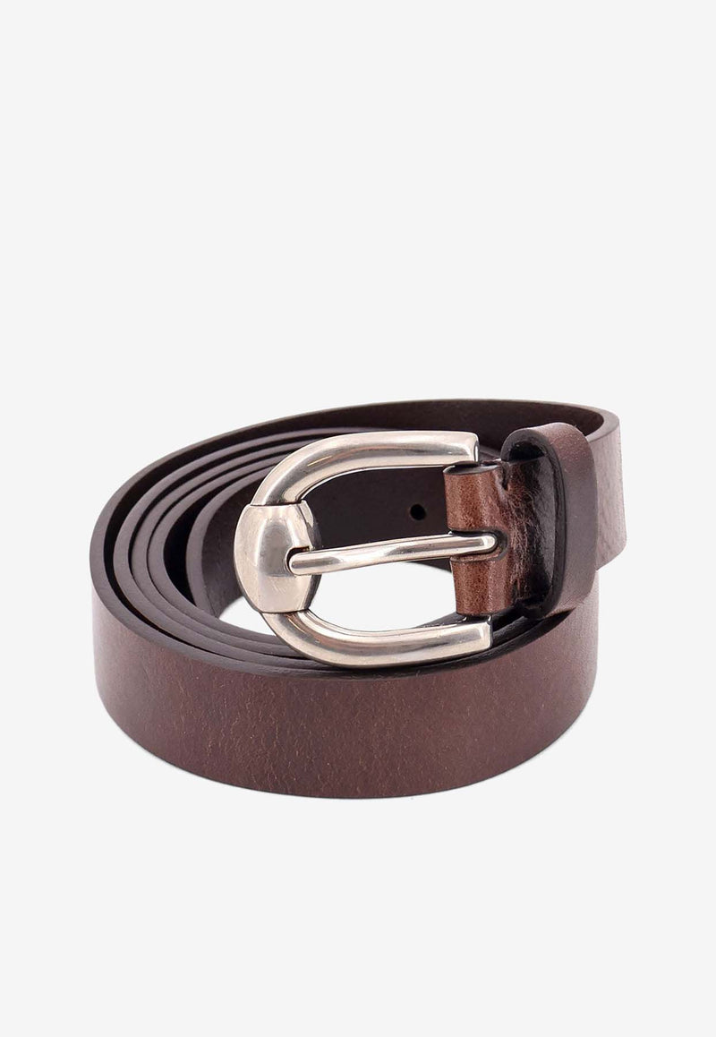 Brunello Cucinelli Essential Leather Belt Brown MAUDU265_C5497