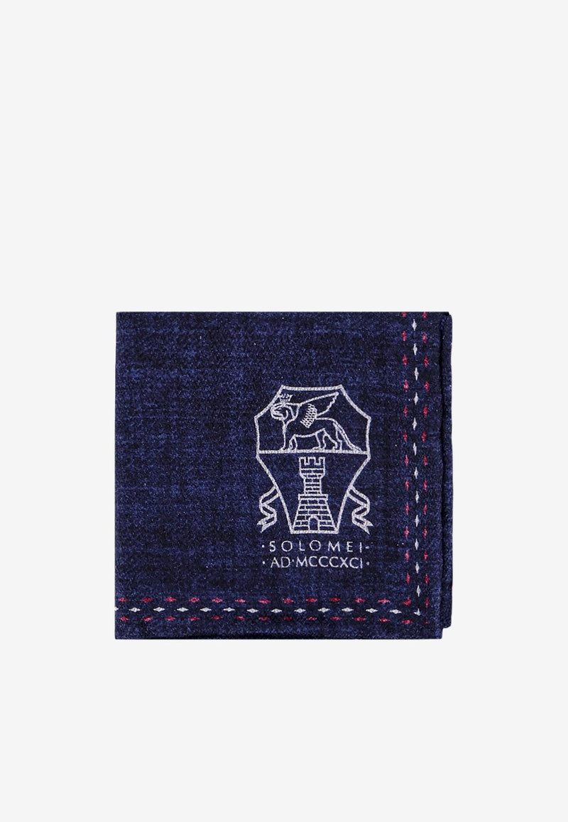 Brunello Cucinelli Logo Print Silk Pocket Square Blue MR8760091_CPS18