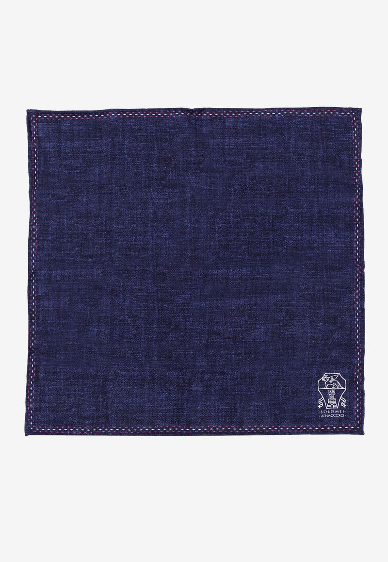 Brunello Cucinelli Logo Print Silk Pocket Square Blue MR8760091_CPS18