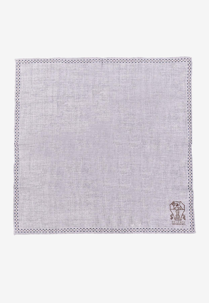 Brunello Cucinelli Logo Print Silk Pocket Square Gray MR8760091_CTS44