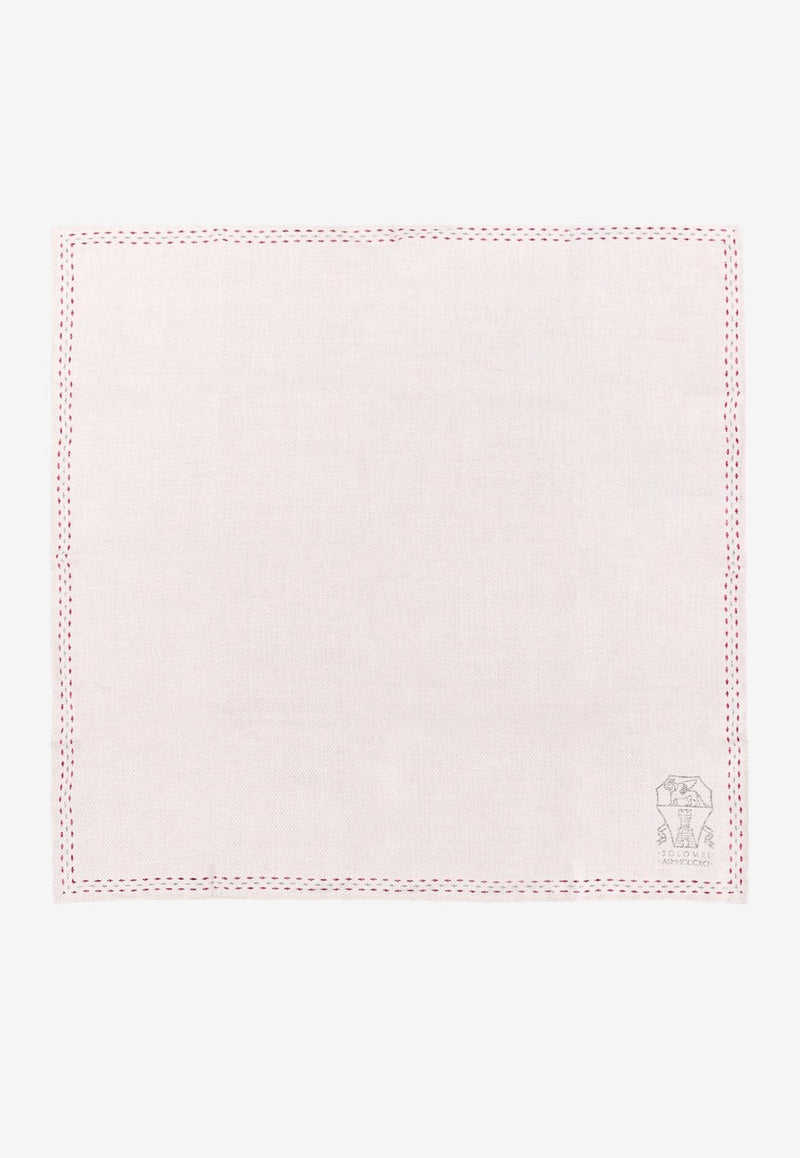 Brunello Cucinelli Logo Print Silk Pocket Square White MR8760091_CUM77