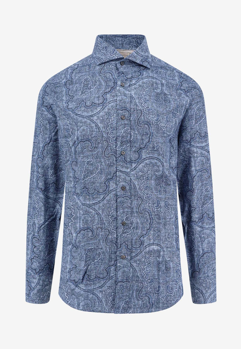 Brunello Cucinelli Paisley Jacquard Long-Sleeved Shirt  Blue MY6181718_C001