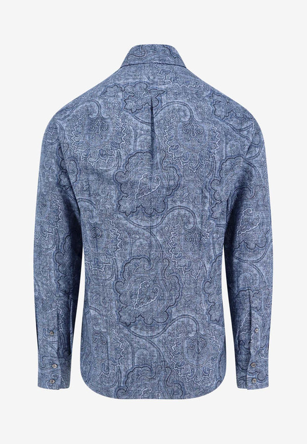 Brunello Cucinelli Paisley Jacquard Long-Sleeved Shirt  Blue MY6181718_C001