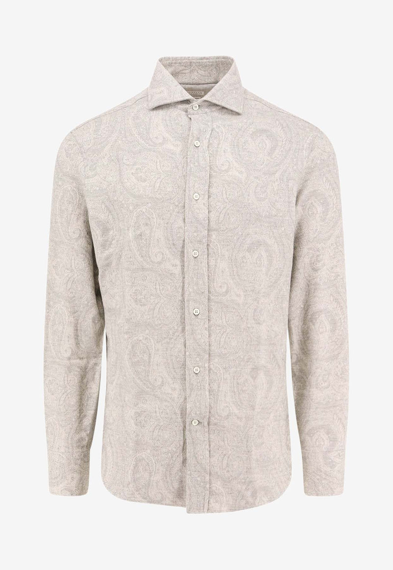 Brunello Cucinelli Paisley Motif Long-Sleeved Shirt White MY6201718_C011