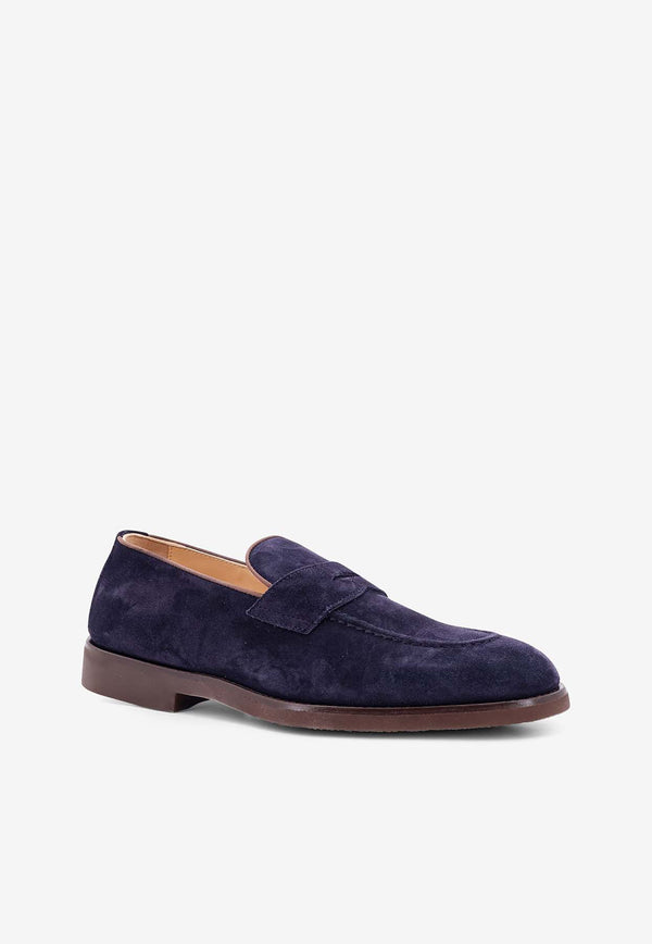 Brunello Cucinelli Suede Penny Loafers Blue MZUSILE705_C8144