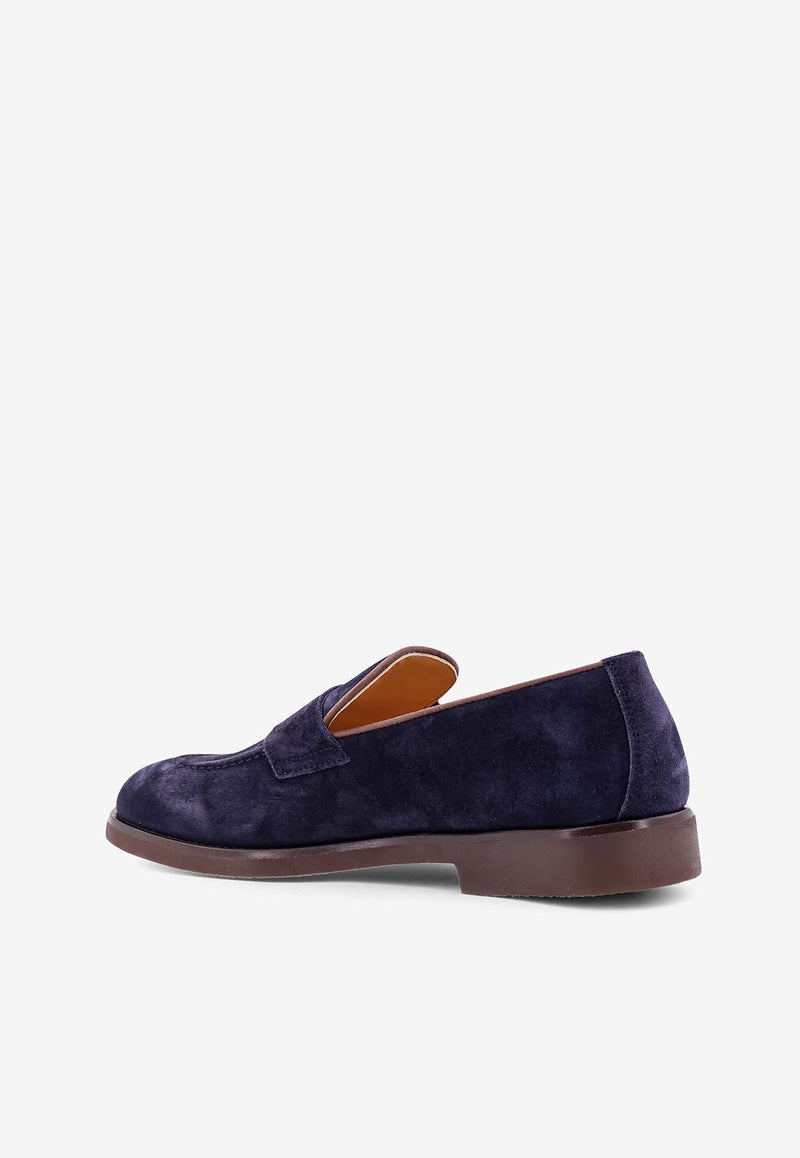 Brunello Cucinelli Suede Penny Loafers Blue MZUSILE705_C8144